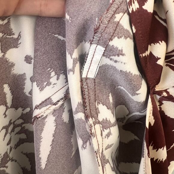 ZARA's Floral Brown/Tan/Red Satin-Effect Midi Straight Skirt Front Slit Size XS - Picture 9 of 10